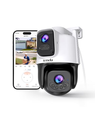 Tenda CH9 6MP Cámara Vigilancia WiFi Exterior con Lente Dual 2K+2K, Visión Nocturna 30M, Camara de Seguridad, Detección de Personas y Vehículos, Alerta y Seguimiento Automático, Audio Bidireccional