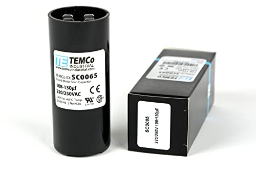 TEMCo 108-130 uF MFD CD60 Start Capacitor 220-250V AC Round | 50/60 Hz Motor Start Capacitor for HVAC, Compressor, Pump