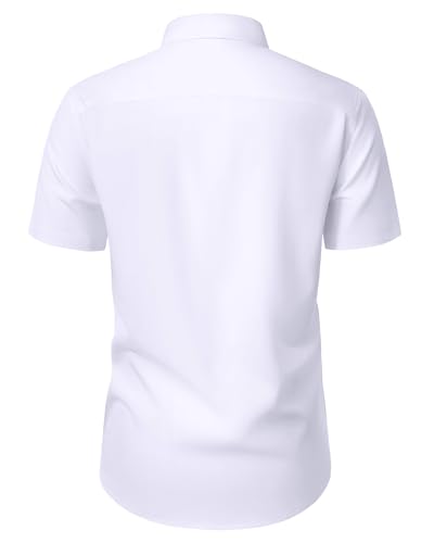 DEMEANOR Mens Short Sleeve Dress Shirts Stretch Fitted Casual Work Summer Wedding Button Down Shirts with Pocket White Large - Image 4
