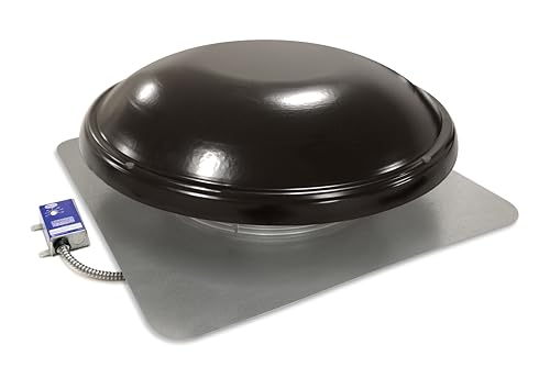 Master Flow GAF 1500 CFM Powered Roof Mount Attic Fan with Thermostat Controller for Up to 2800 Sq Ft | Durable Galvanized Steel Construction | Built-In Screen - ERV6BL