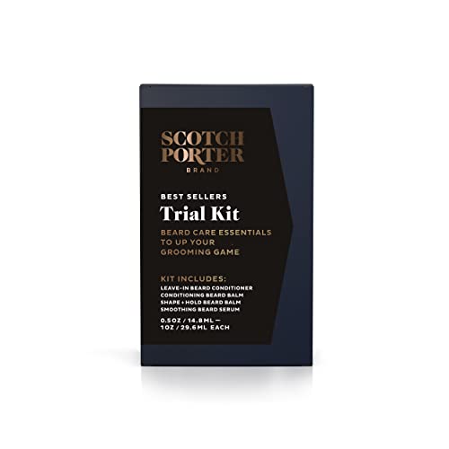 Scotch Porter 4-Piece Beard Trial Kit | Includes Conditioner, Conditioning Balm, Shape + Hold Balm And Serum | 4 1Oz Tubes | Formulated For Men With Non-Toxic Ingredients, Free Of Parabens, Sulfates & Silicones | Vegan #TOP5
