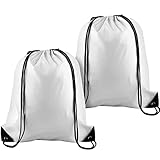 KUUQA 2 Pcs White Drawstring Backpack Drawstring Bag Bulk Sports Cinch Bags String Backpack Storage Bags for Gym Traveling