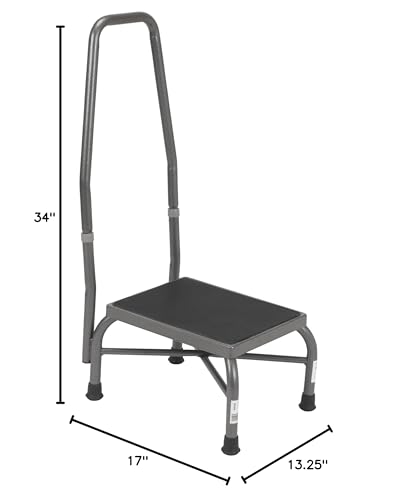Image of Drive Medical Bariatric Heavy-Duty Step Stool with Handrail, Silver Vein | Bariatric Heavy-Duty Step Stool with Handrail Offers Extra Stability and Support for Users at Home Daily