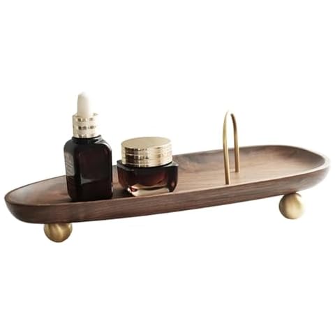 Wooden Tray for Dresser, Wood Risers for Decor, Table Centerpiece Tray, Walnut & Brass Foot Cover