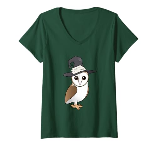 Women's Barn Owl as Witch Cute Halloween Cartoon Birdorable Design V-Neck T-Shirt