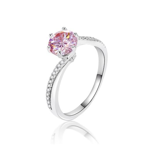 925 Sterling Silver 6-Prong Petite Twisted Vine 1 Carat Round D Color/Pink Moissanite Ladies Engagement Wedding Promise Bridal Ring2