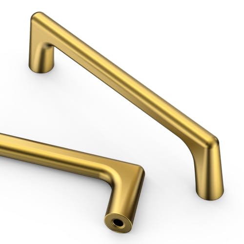 Image of Asidrama 10 Pack 3.75 Inch(96mm) Vibrant Brushed Moderne Brass Cabinet Pulls Heavy-Duty Solid Kitchen Cabinet Handles Drawer Hardware for Bathrooms Cabinets 3307