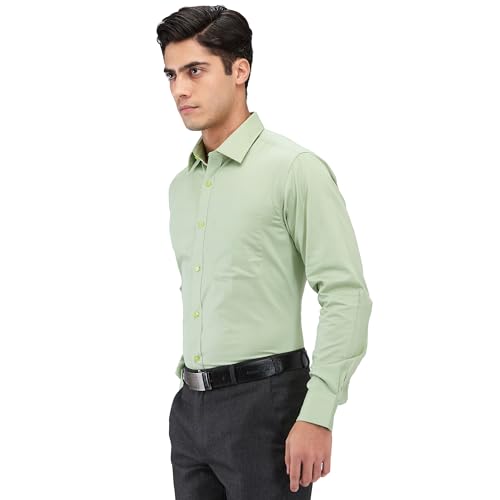 Image of Raymond Men Slim Fit Solid Pattern Pure Cotton Semi Cutaway Collar Full Sleeve Formal Shirt