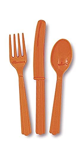 Image of Orange Plastic Silverware Set for 6 Guests (18pcs)