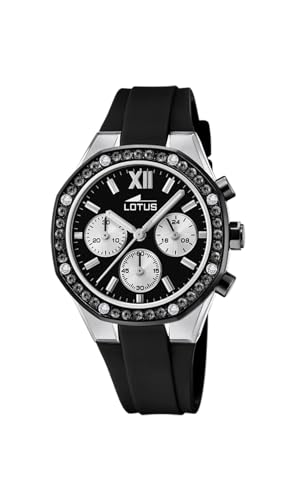 LOTUS Montre Femme Analogique Caoutchouc Noir - Quartz Chronographe - Verre Minéral Haute résistance - Étanche 5 ATM - Special Prices 18875/4