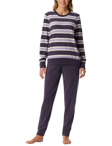 Schiesser Damen Schlafanzug lang Frottee warm kuschelig wohlfühlen-Nightwear Pyjamaset, Indigo_181968, 44