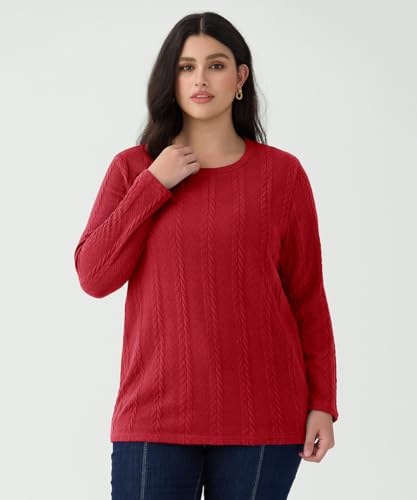 RITERA Plus Size Womens Tops Cable Knit Sweaters Casual Long Sleeve Lightweight Pullover Sweater Tops XL-5XL2