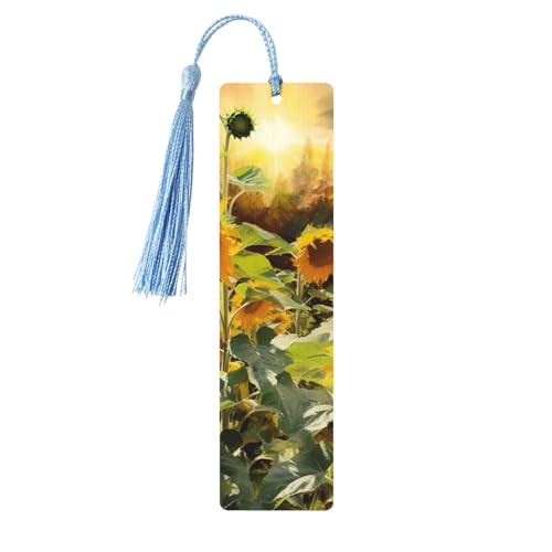 ヒマワリ 木製しおり DIY ウッドクラフト しおり 木製ハンギングタグ カラフルなタッセル付き 木製ギフトタグ ラベル 本好きの方への珍しいギフト 男性 女性