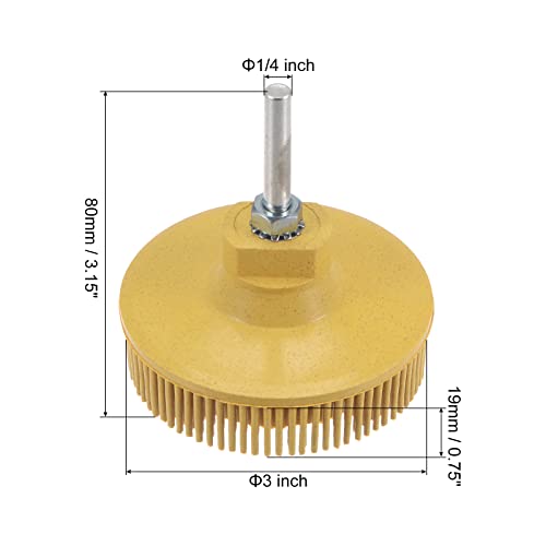 Image of uxcell 3Inch Bristle Disc 80 Grit Abrasive Coating Removal Disc with 1 /4 Inch Round Shank, for Metalworking And Remove Stubborn Coatings, Yellow