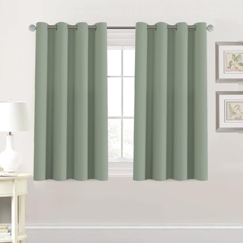 Image of H.VERSAILTEX Blackout Curtain for Living Room Small Window Kitchen Blackout Curtains 45 inch Length Energy Saving Solid Grommet Blackout Drape, One Panel, Cyan, 52 inch W x 45 inch L