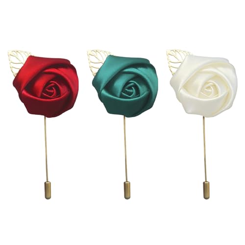 TRKETK 3 Pièces Boutonnières de Rose Boutonnière Mariage Homme en Satin Forme de Fleur Épinglette Broches de Poche Pour Cérémonie de Mariage Anniversaire...