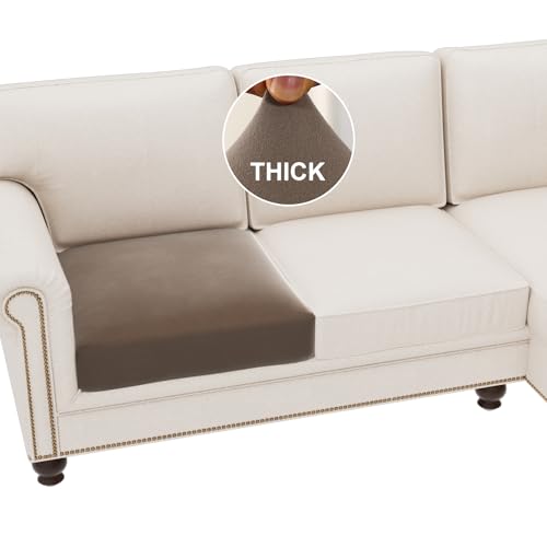 H.VERSAILTEX Fleece Couch Cushion Covers Stretch Chair Covers for Living Room Armchair Sectional Couch Covers Comfortable and Durable Fabric(1 Seater Cushion Cover, Taupe) - image 1