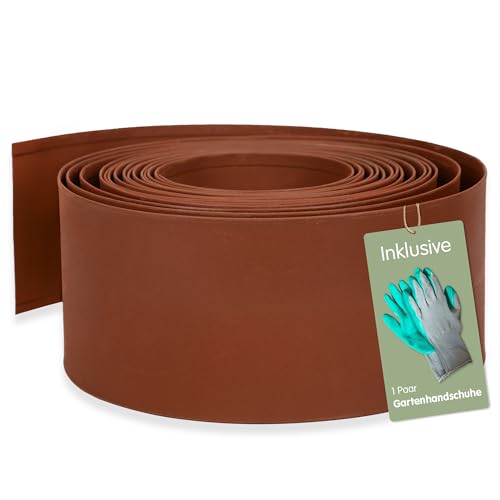 UNUS Rasenkante aus Metall 10 m, Beeteinfassung mit Rostoptik, 10 cm hoch, zur Eingrenzung von Blumenbeeten, Gartenwegen, Bäumen, Kiesgärten, flexibel und kürzbar, wetterfest