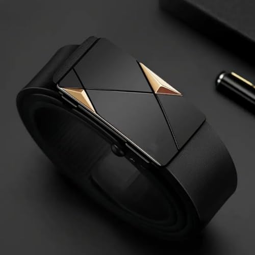 SR 3SET PACK Casual Mens Belt,Ratchet Belts for Men Leather Adjustable for Jeans Black Golden Silver 43" to 51" Length Adjustable3