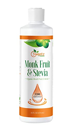 Monk Fruit & Stevia Liquid Sweetener Drops - Natural Sweeteners & Sugar Alternatives - Delicious Blend with No Bitter Aftertaste - Concentrated Sweetener Liquid Drops Extract – 16 FL OZ (3200 Servings)
