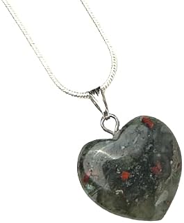 1pc. Bloodstone Heart Necklace - Heliotrope Stone - Bloodstone Crystal Choker - Silver Bloodstone - Chakra Healing Gift - Romantic Gift (16 inch / 40 cm)