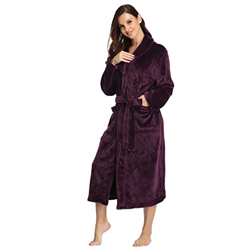 Image of RONGTAI Womens Bathrobe Ladies Fleece Plush Warm Long Robes Fleece Nightgown Sleepwear
