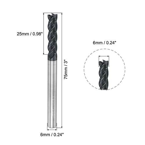 Image of uxcell Square Nose End Mill, 6mm Tip Dia Solid Carbide AlTiN Coated CNC Router Bits 4 Flute Spiral Milling Cutter HRC45 with 6mm Shank 75mm (3-inch) Length