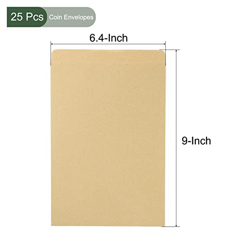 YOKIVE Pacote com 25 envelopes de moedas nº 7 de 23 x 16,3 cm, itens pequenos autoadesivos, minipeça