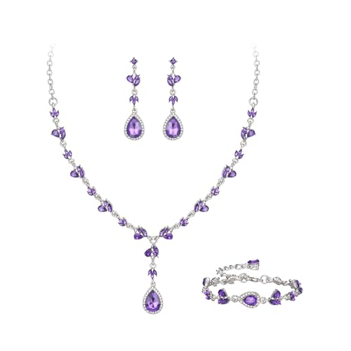 Conjunto de joyas de novia con collar de cristal lágrima y pendientes