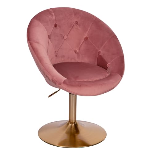 WOHNLING Fauteuil de Salon Velours Rose/Or Design, Chaise pivotante, Fauteuil Club rembourré avec Dossier, Fauteuil pivotant de Cocktail, Fauteuil en Tissu