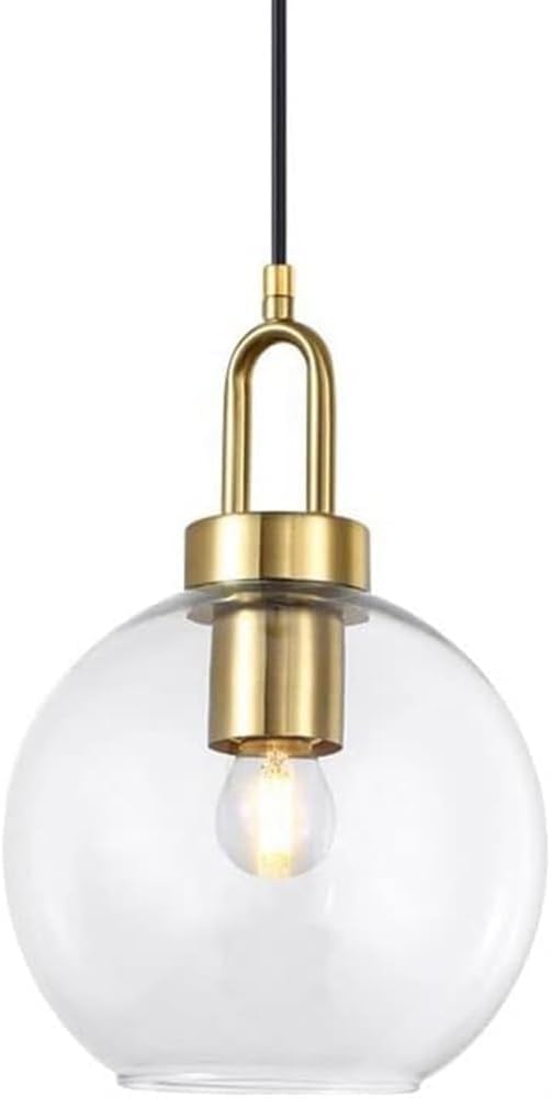 LYMSXAZOU Clear High Light Glass Chandelier Gold Metal Lamp Holder Spherical E27 Pendant Adjustable Ceiling Fixture (Size:9.9in),Indoor Lighting