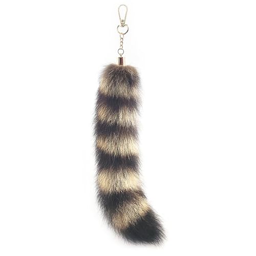 WtgwtQ Fluffy Soft Raccoon Tail Fur Keychain Pendant Therian Cosplay Costume Cat Toys for indoor Cats Handbag Tassel Hook Accessories for Women Faux Furry Tails oy Kids Birthdays Party