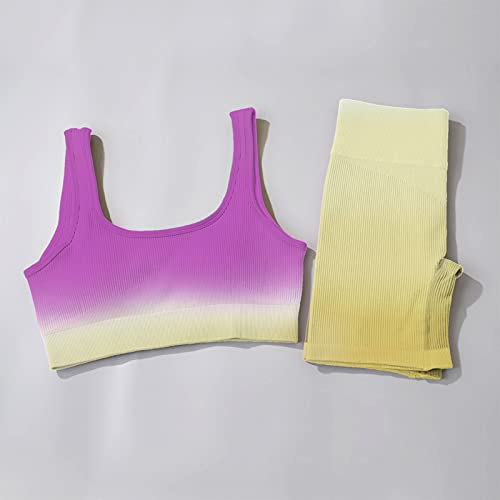 Damen Workout Set 2 Teile, Weste Trainingsanzug Fitness Yoga Set Ribbed Stretchy Sportanzug Top + Leggings Sportwear Yoga Outfits Jogging Gym Sportkleidung Fitnessanzug - Image 8