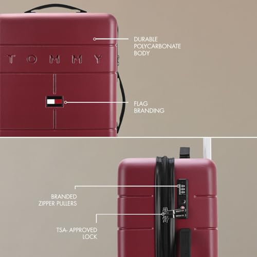 Image of Tommy Hilfiger Mid-Size Luggage Fame - Wine |Check-in Trolley Bag with TSA Lock |360 Spinner Wheels |Telescopic Handle |Hardshell PC Suitcase | 66cm | 74L Capacity
