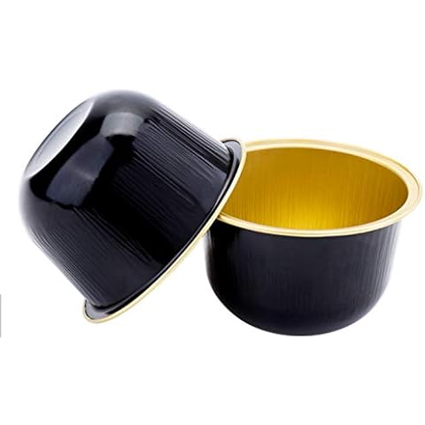 KEISEN 3 2/5" 150ml 24/PK 5oz Disposable Aluminum Foil Cups for Muffin Cupcake Baking Bake Utility Ramekin Cup (Blackgold) Cover