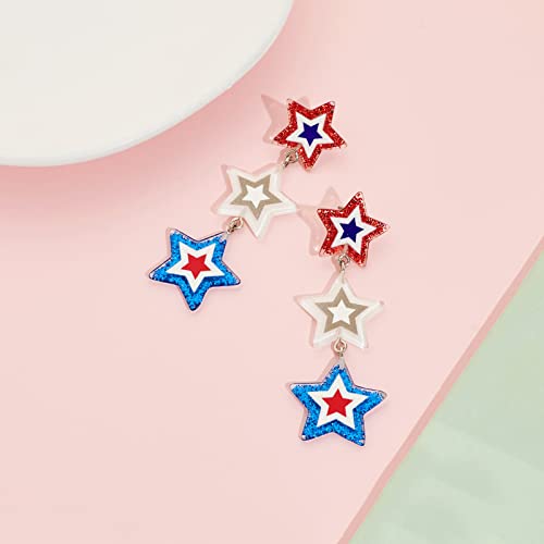 Nepuloy Usa American Flag Earrings For Women Star Dangle Drop Earrings National Flag Drop Dangle Earrings Patriotic Earrings Independence Day Earrings Gifts (Star Drop) #TOP2