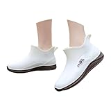 Richymfa Botas de lluvia para mujer bajas impermeables botines a prueba de viento elegantes botines cómodos de color sólido Rain Boots Media Altura Ankle Boot de trabajo Botas de agua acolchadas