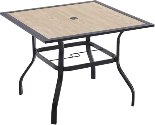 VICLLAX Outdoor Patio Metal Dining Table with Umbrella Hole- Outdoor Patio Garden Furniture (4 Seats, Grey)