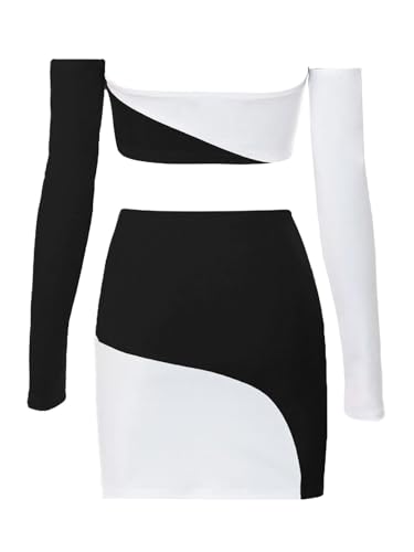 Image of Women's Summer Two-Piece Skirt Sets Sexy Off Shoulders Top Y2K Going Out Short T-Shirt Sets Mini Dress Outfits D293