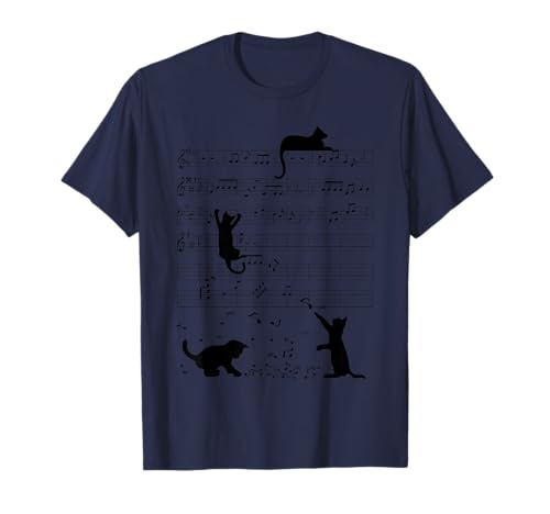 Cute Cat Kitty Playing Music Note Clef Musician Art T-Shirt