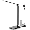 LED Desk Lamp for Home Office, 3 Levels Dimmable Reading Desk Light with USB Charging Port, Desk Accessories Touch Control Table Lamp, Eye-Caring Small Study Lamp for College Dorm Room, Black, 5000K