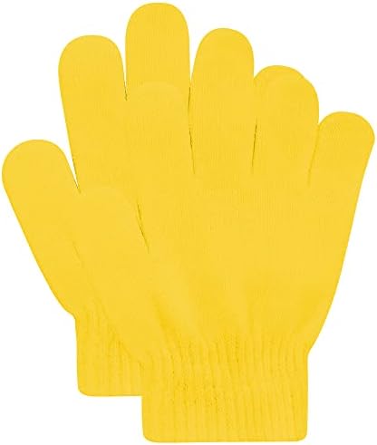Uttpll Toddler Magic Mittens Kid Gloves Stretch Full Finger Solid Color Winter Protection Warm Knitted Gloves for Boys Girls Supplies Yellow One Size