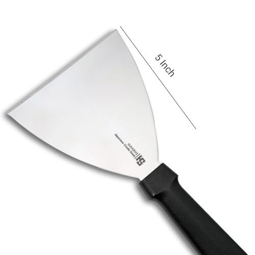 Image of HS 5 Inch Professional Scraper with Medium Handle | Japanese Grade | Stainless Steel for Commercial Use | Black | SUS420J2