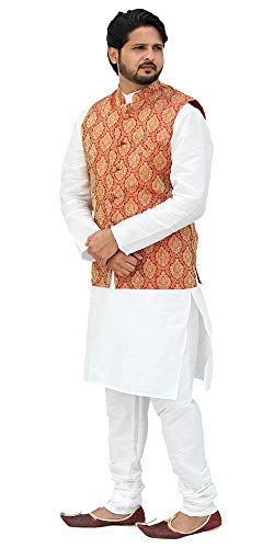 Image of Men's Silk Kurta Pyjama With Waistcoat