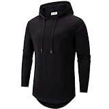 KLIEGOU Men's Hipster Hoodie 100% Cotton Long Sleeve T-Shirt 07 Black L