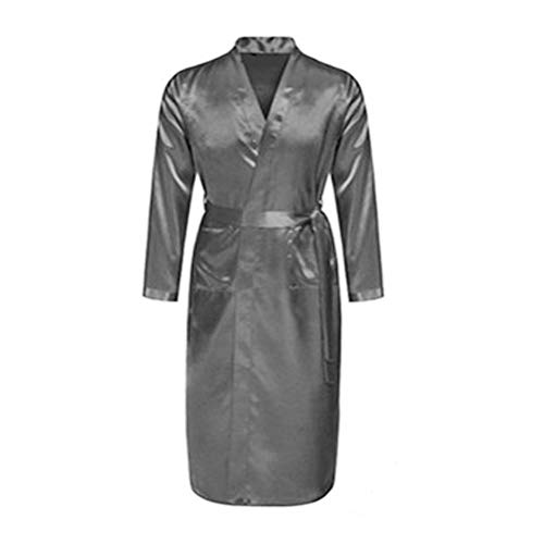 Foetest Bathrobe Long Robes Men Thin Solid Color Nightgown Long Sleeve Cardigan Sleepwear Loose Glossy Clothes Silk #TOP9
