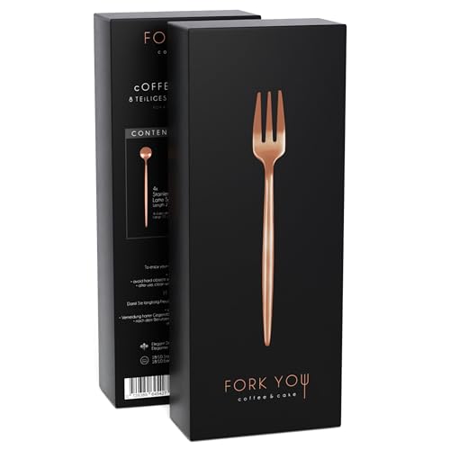 Set di posate da dessert in rame opaco (8 pezzi) per 4 persone, in acciaio inox, lavabili in lavastoviglie, in confezione regalo di alta qualità