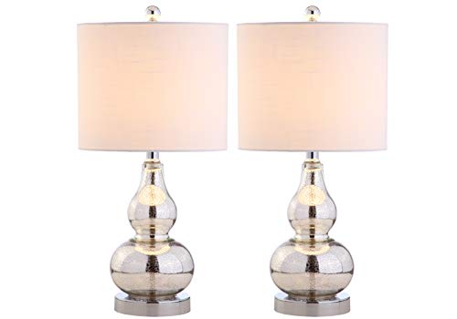 JONATHAN Y JYL1028C-SET2 Anya Mini Glass Table Lamp (Set of 2), Transitional, Glam, Midcentury, for Office, Night Stand, Living Room, Silver