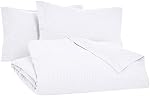 Amazon Basics Ensemble de housses de duvet en microfibre à rayures Deluxe - Plein ou Reine, Blanc brillant