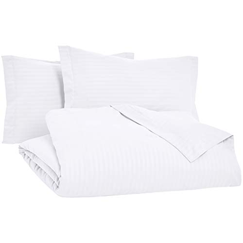 Amazon Basics Microfiber 3 Piece Duvet Cover Set, Full/Queen, Bright White, Striped #TOP1